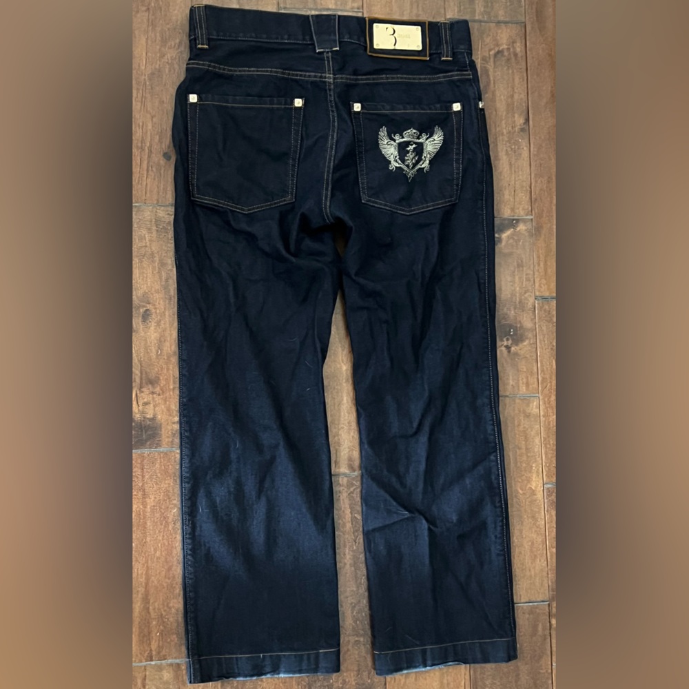 Stunning billionaire Italian couture dark blue jeans